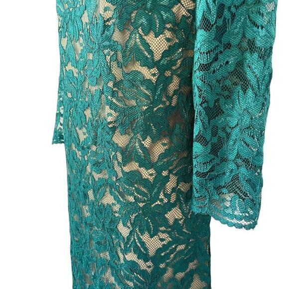 Jessica Howard Womens Teal Lace Sheath Nude Lined Cocktail Party Dress sz 12 - Picture 9 of 16